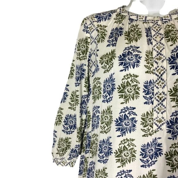 Loft Size XS Dress Sheath Button Front White Blue Floral Print Half Sleeve - Picture 8 of 9